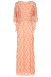 Selina Peach Embellished Cape Detail Maxi Dress